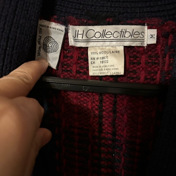 Vintage JH Collectables 100% pure wool cardigan sweater, 80-90s plaid, Sz medium - Picture 2 of 3